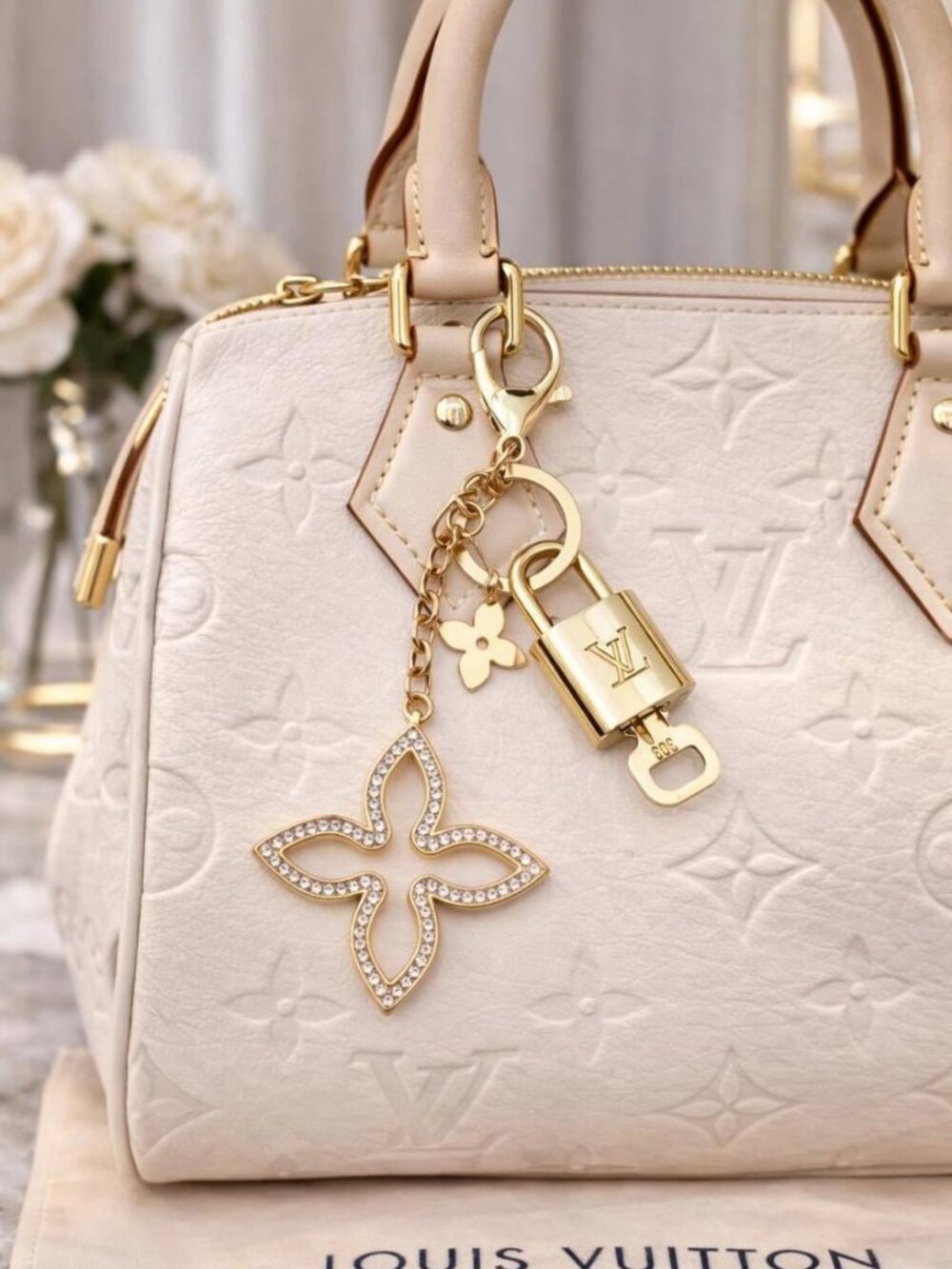 Louis Vuitton Gold Lock 🔑 Authentic LV Padlock + Bag Unbranded Clover Charm
